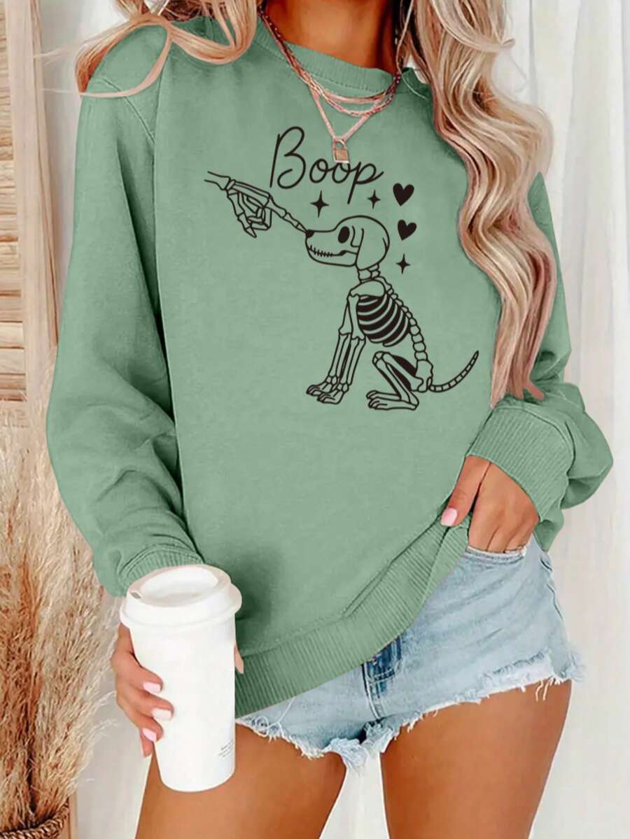 Winter Clothing Gift Ideas - Damska bluza z nadrukiem „Skeleton Dog