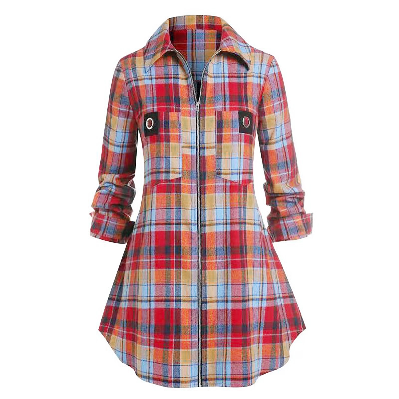 Winter Clothing For Women - Koszulowa sukienka w kratę z długim
