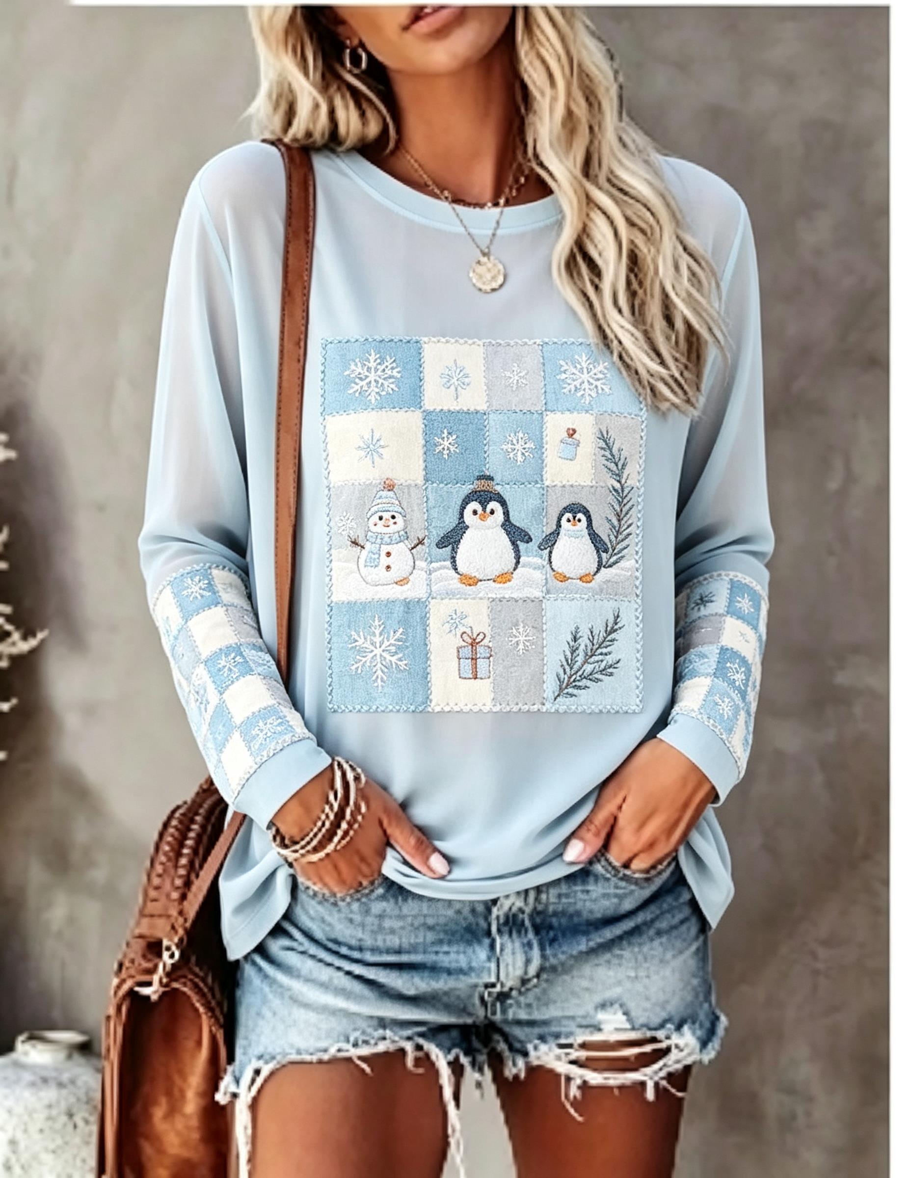 Winter Clothing For Women - Damska koszulka z długim rękawem, wzór: