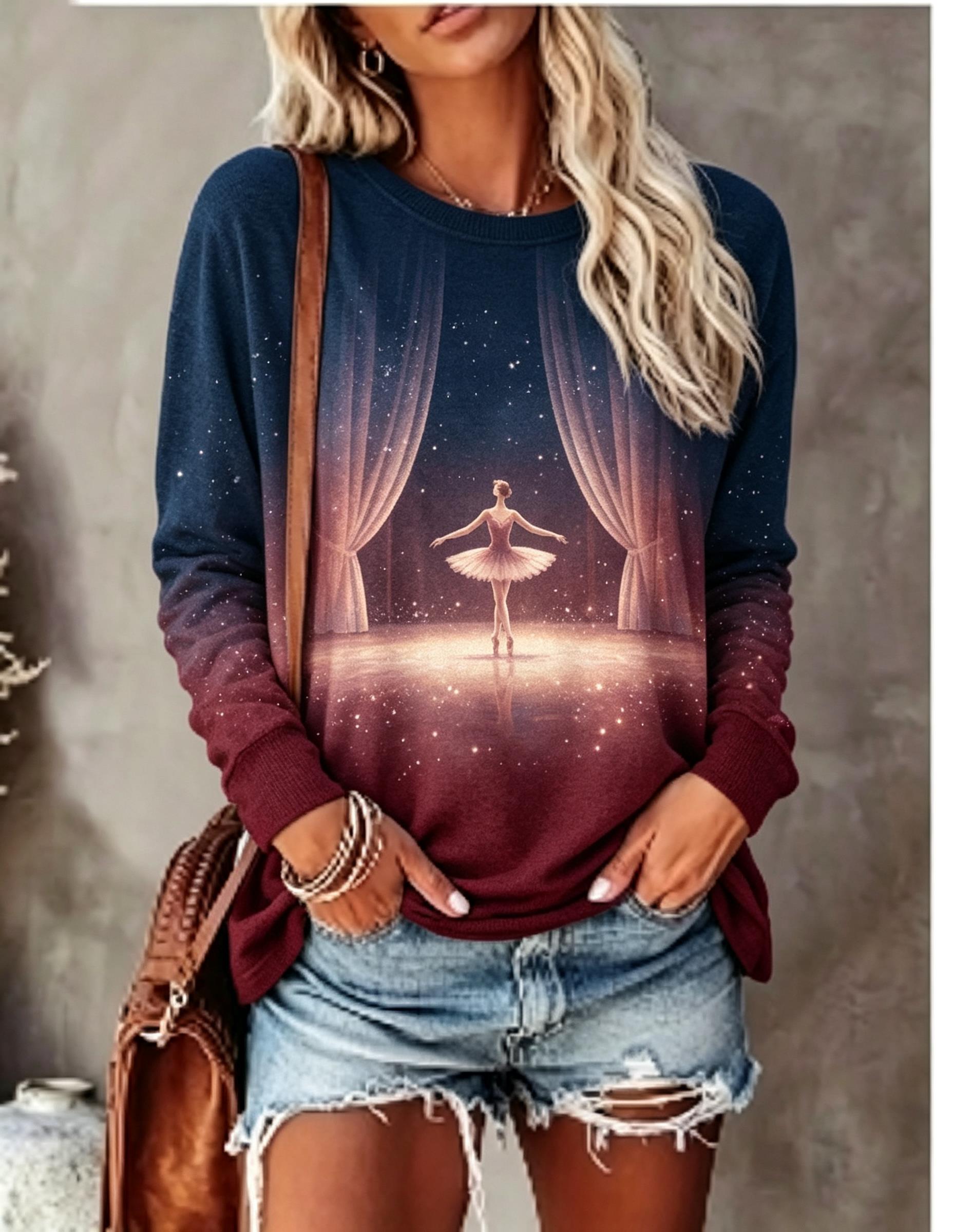 Winter Clothing For Women - Damska koszulka z długim rękawem, nadruk